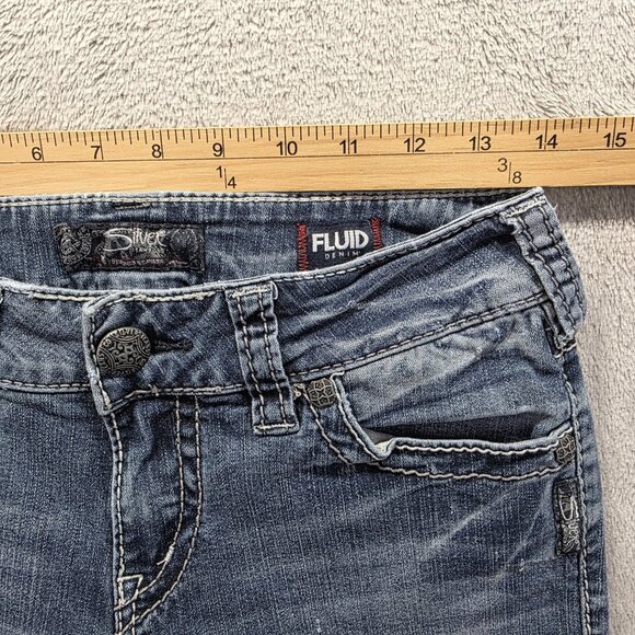 Silver Jeans Suki Mid Boot Jeans Womens 28 Blue Fluid Denim Stretch Bootcut - Picture 8 of 11